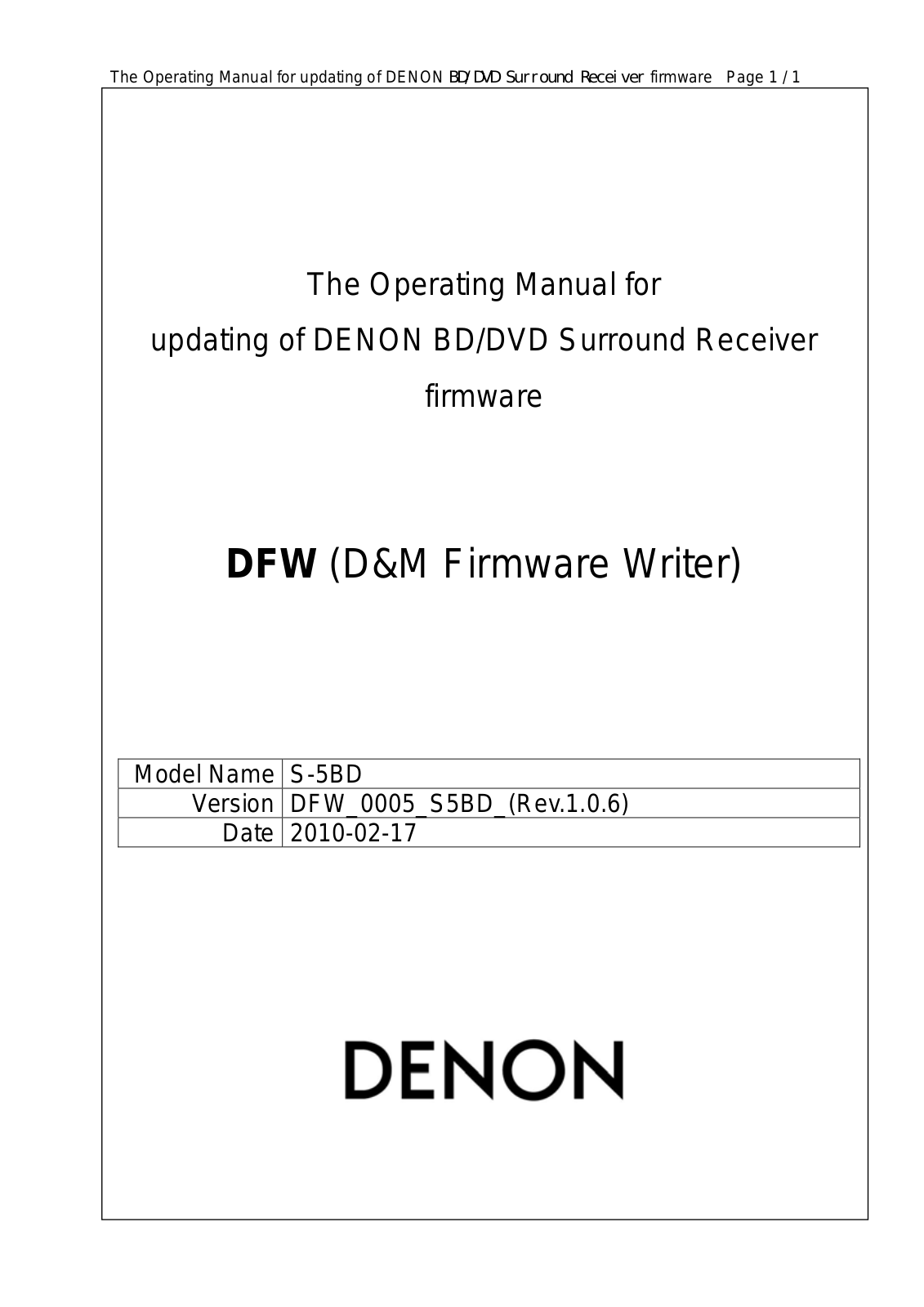 Denon DFW V0005, S-5BD Service Manual