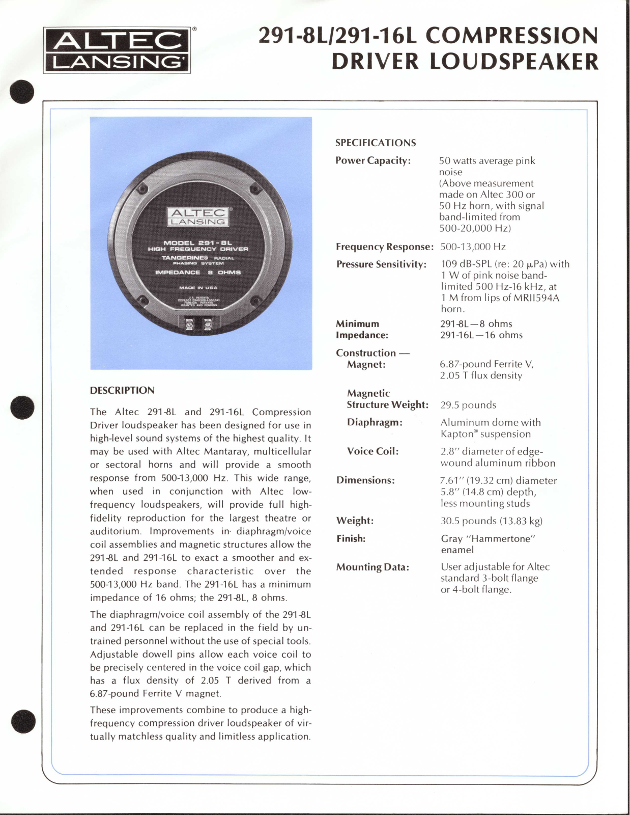 Altec Lansing 291-16L User Manual