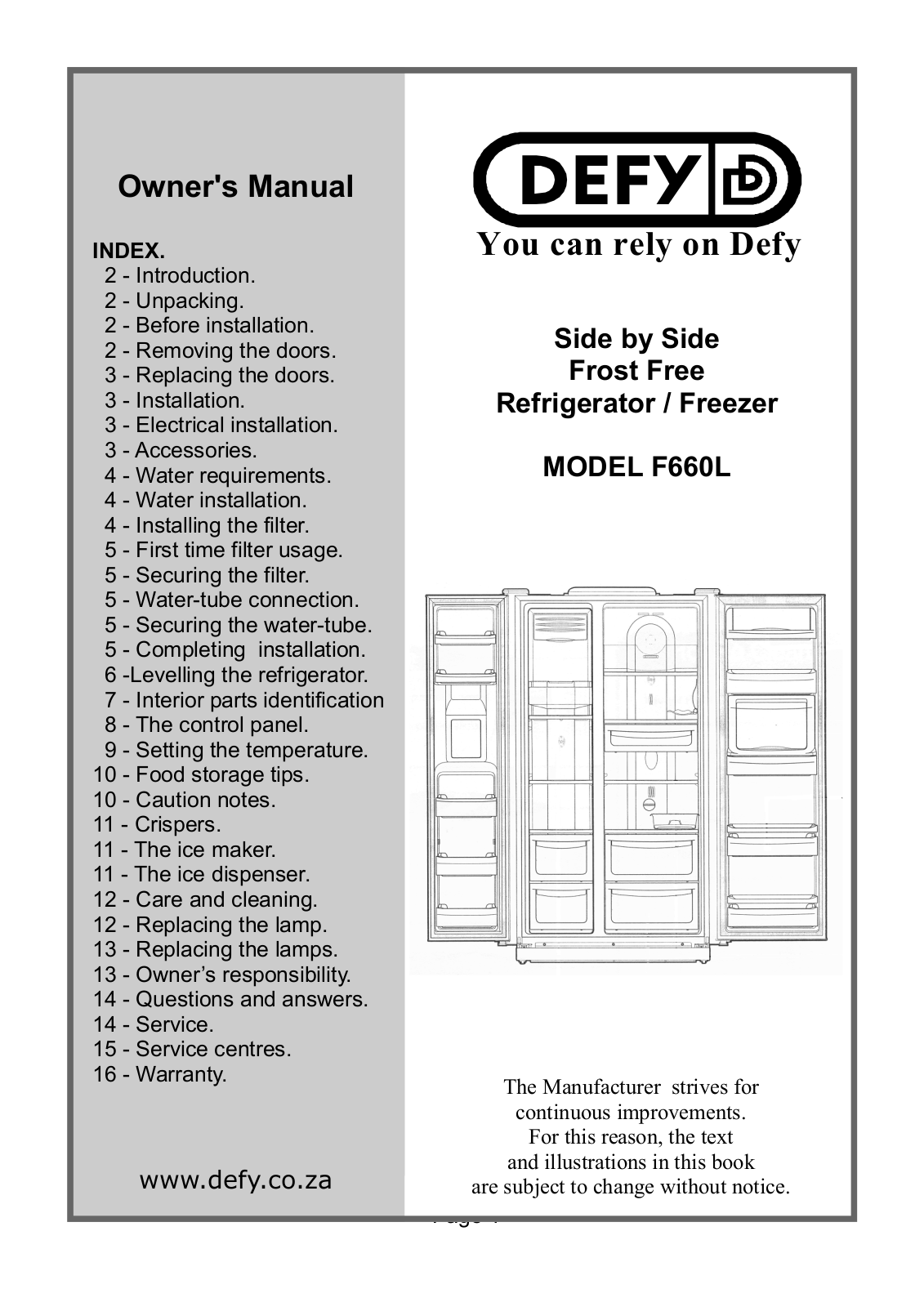 DEFY F660L Owner's Manual