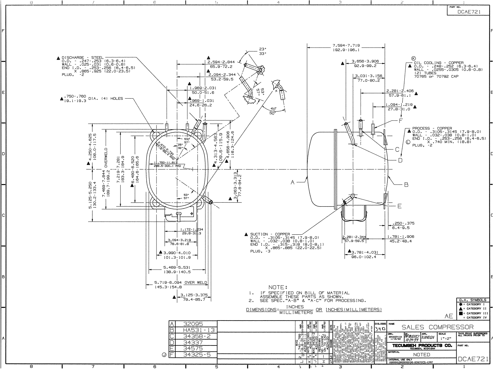 Tecumseh AEA1410AXA Drawing Data