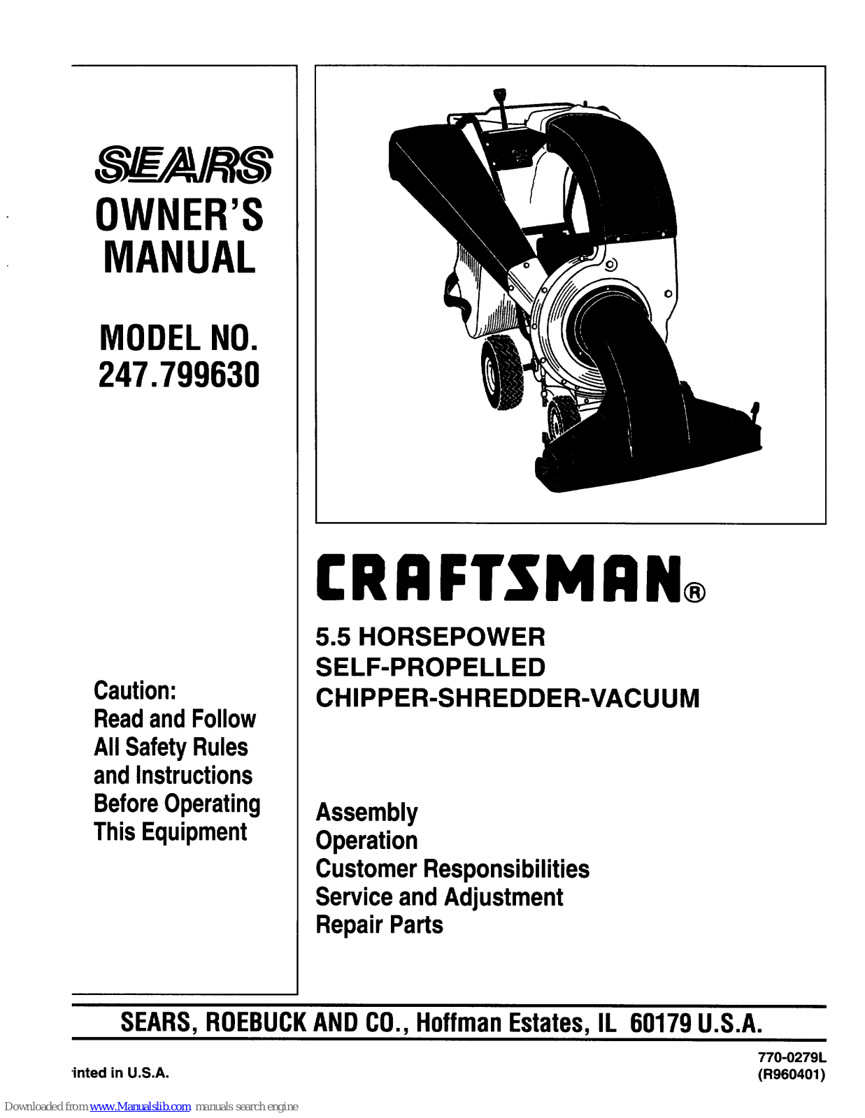 Sears 247.79963,Craftsman 247.799630 Owner's Manual