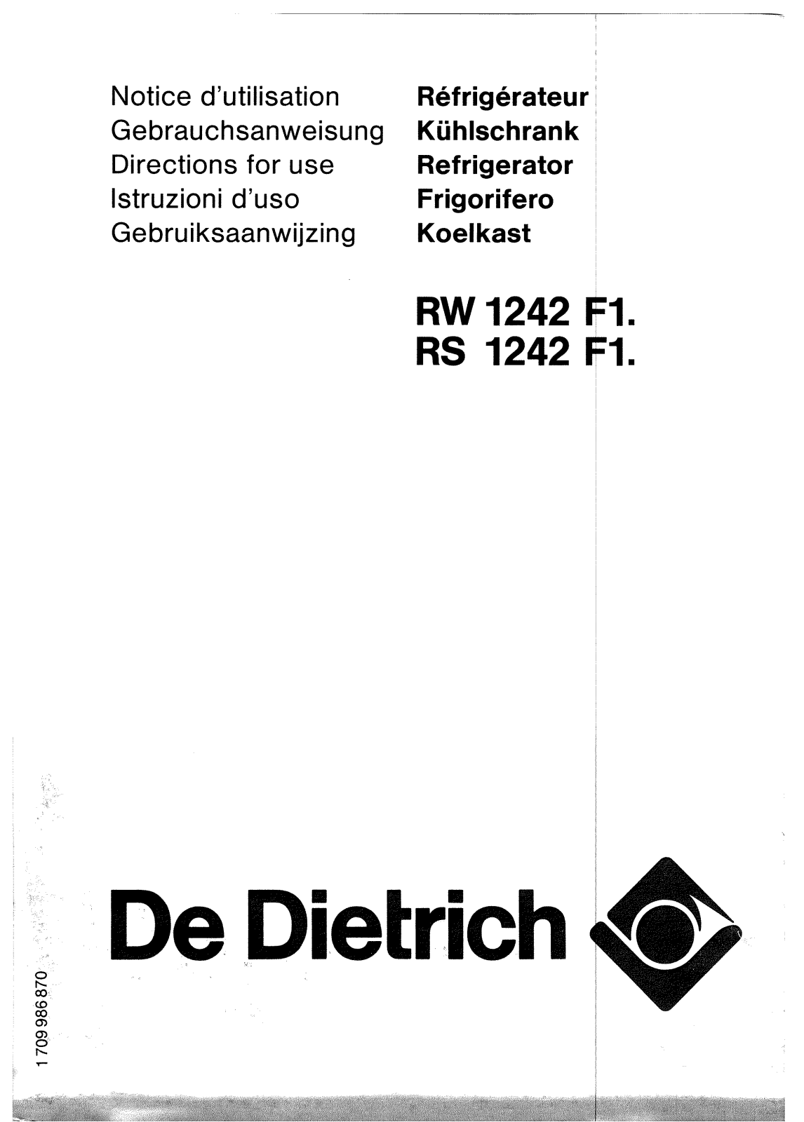 De dietrich RS1242F1, RW1242F1 User Manual