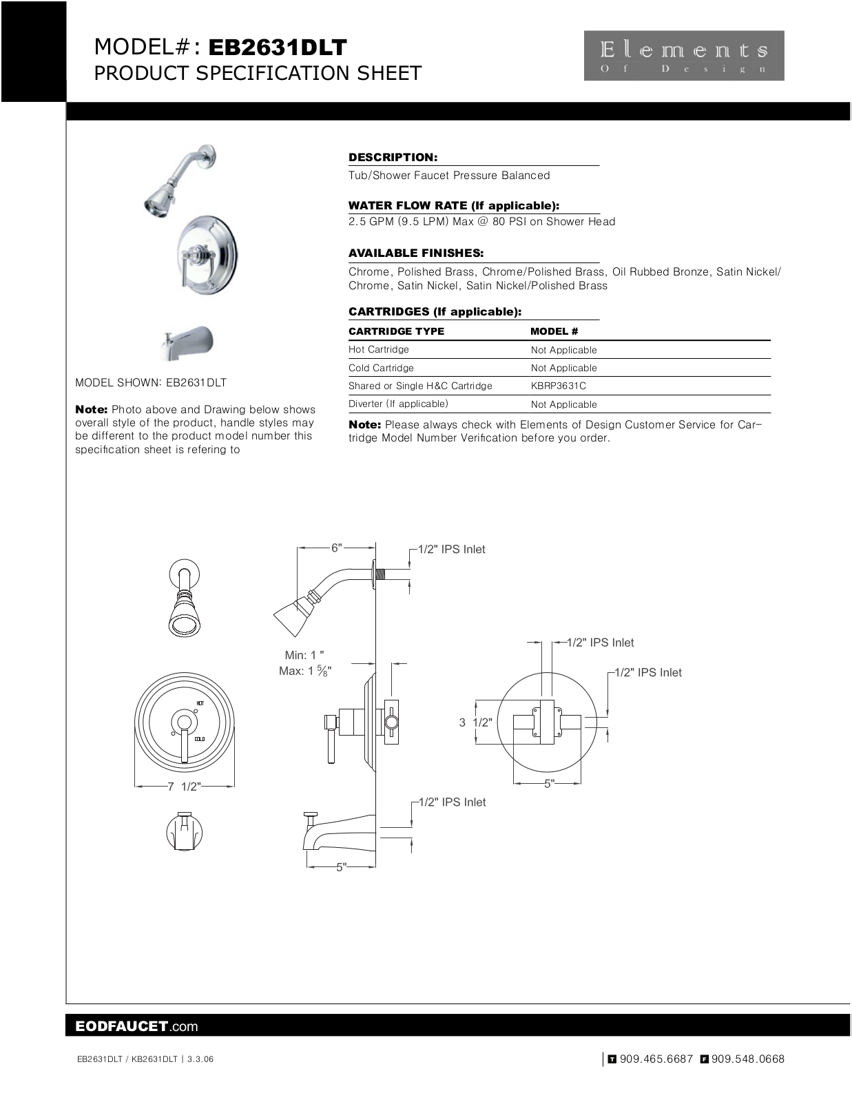Elements of Design EDE3843 Specification Sheet - ManualMachine.com