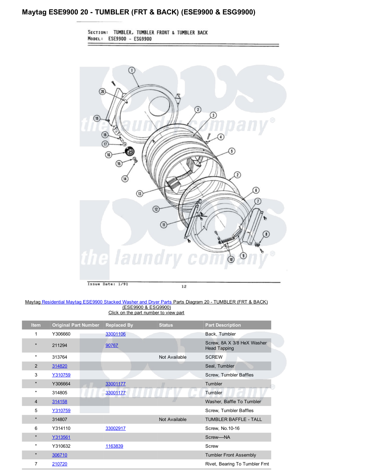 Maytag ESE9900 Stacked and Parts Diagram