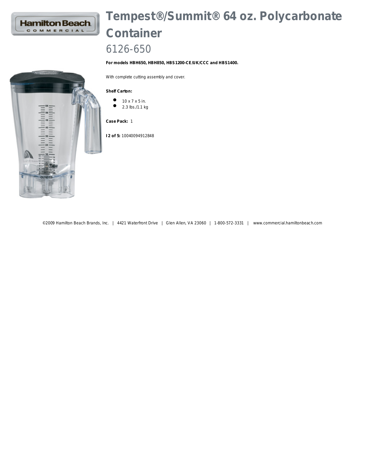 Hamilton Beach 6126-650 Specifications - ManualMachine.com