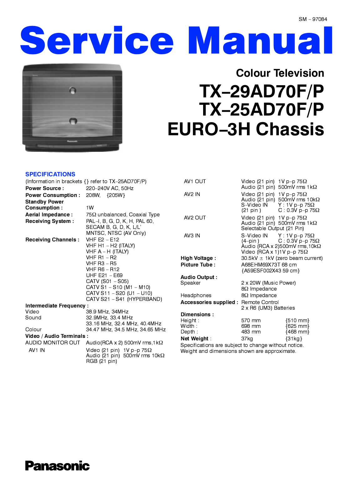 Panasonic TX-29AD70, TX-25AD70 Service Manual