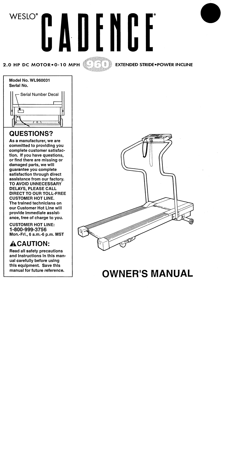 Weslo WL960031 Owner's Manual