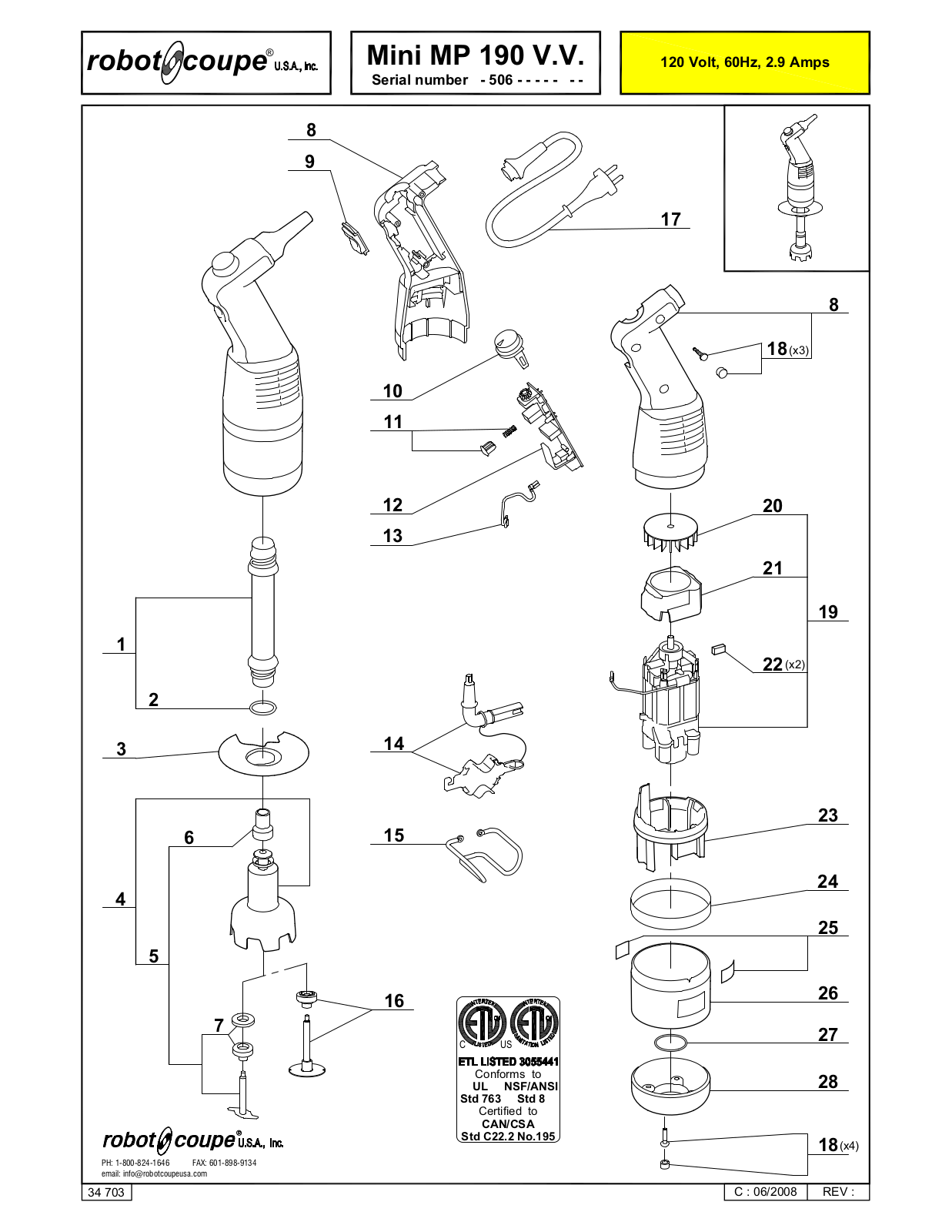 Robot Coupe MMP 190 VV Parts List