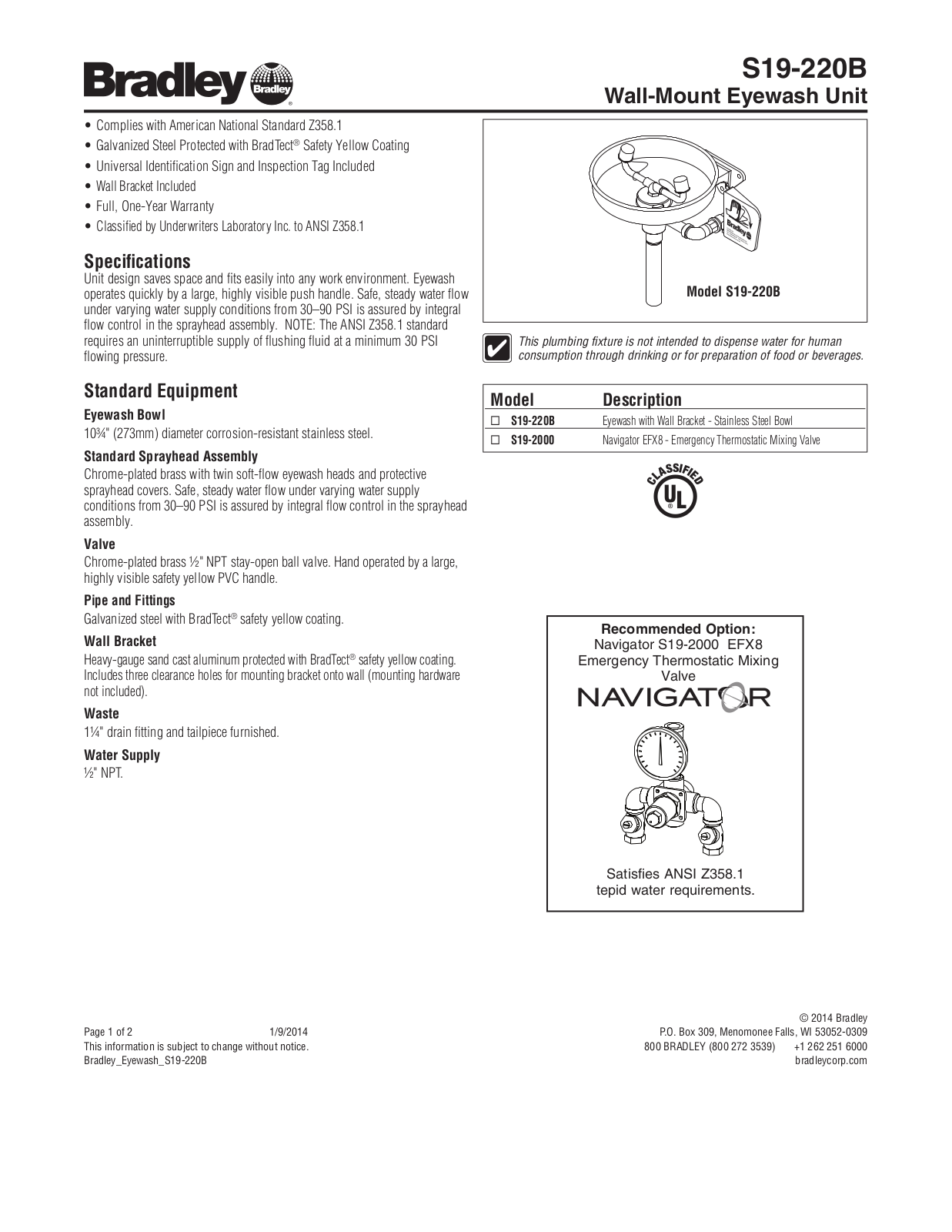 Bradley Corporation S19-220B User Manual