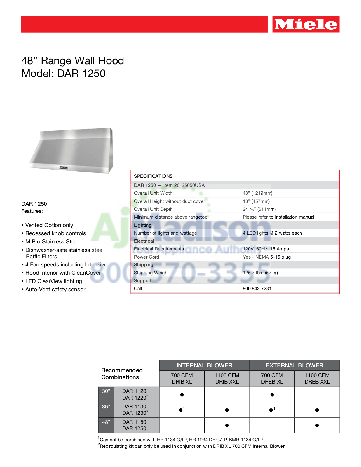 Miele MIRERADWRH360 Specs