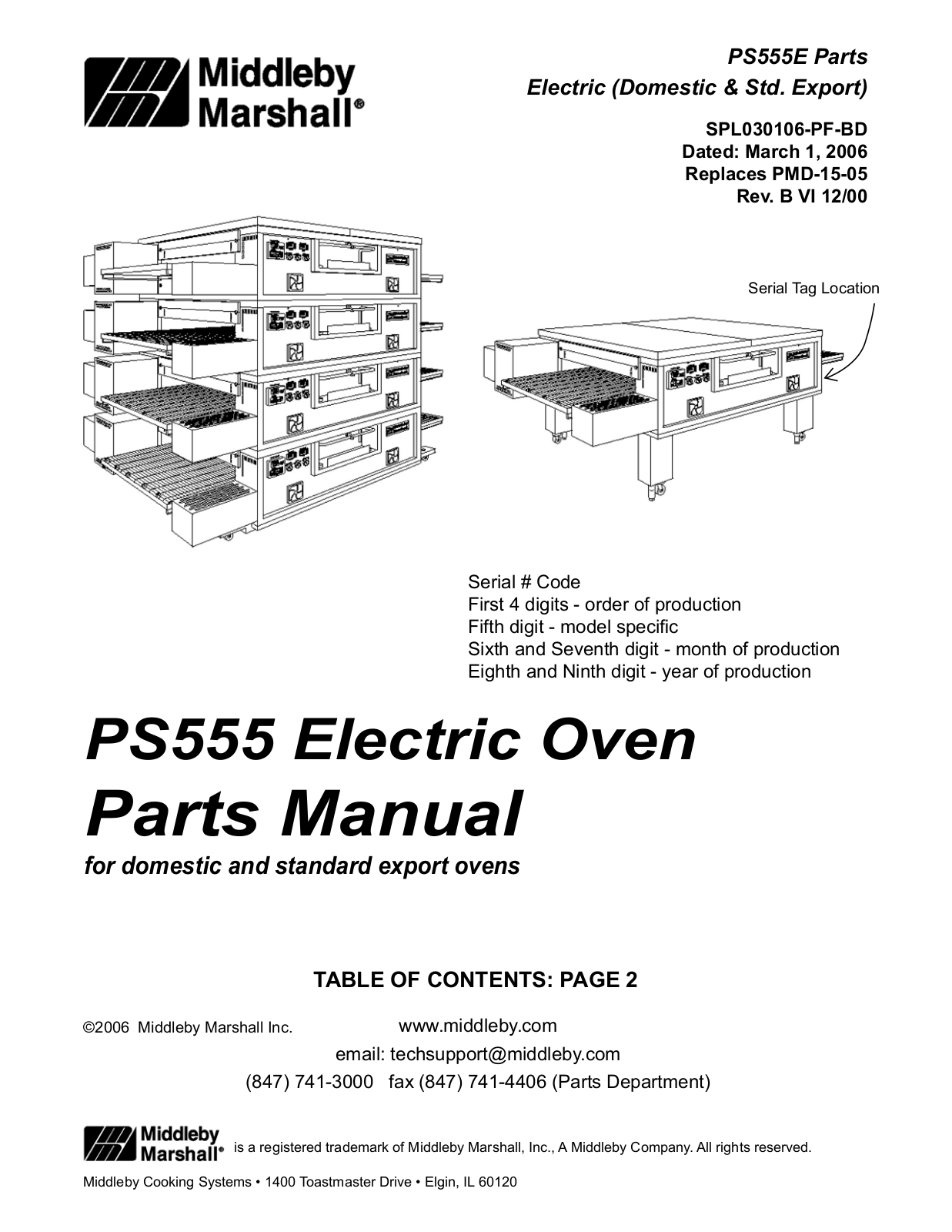 Middleby PS555E Parts List