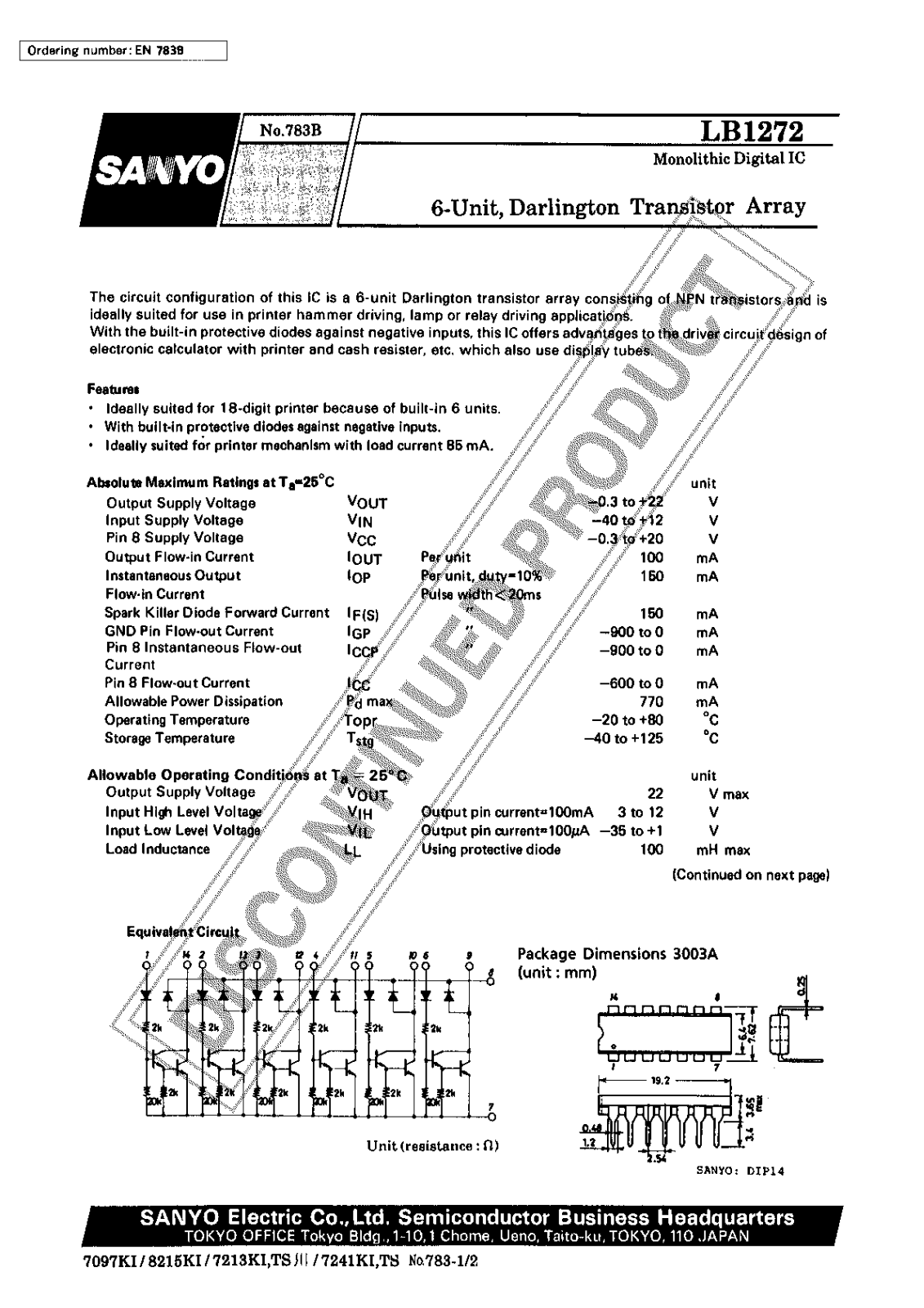 Sanyo LB1272 Specifications