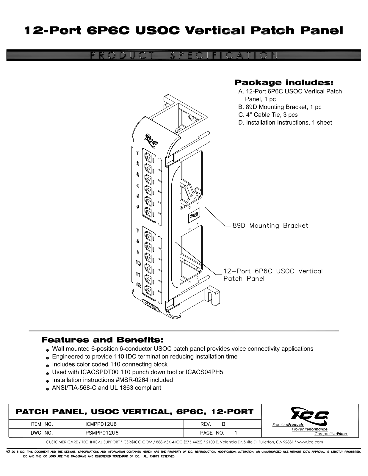 ICC ICMPP012U6 Specsheet