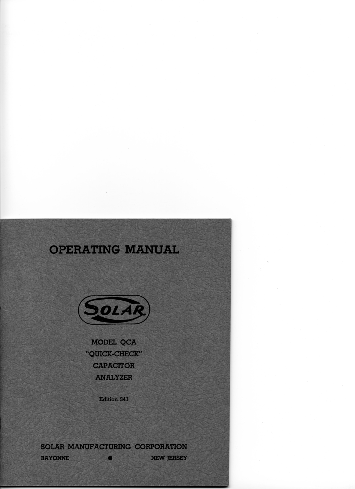 Solar Manufacturing Corporation QCA Service manual