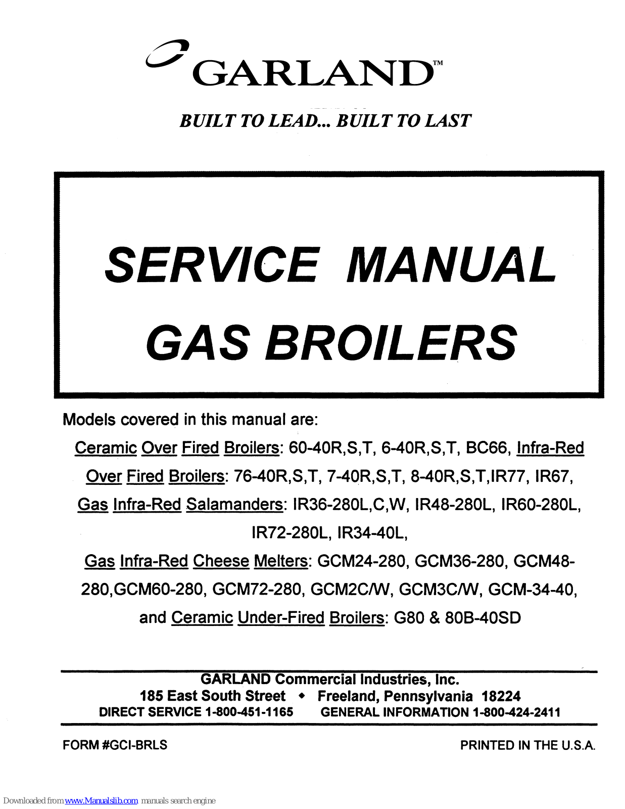 Garland 6-40T, BC66, 76-40R, 7-40SJ, 8-40R Service Manual