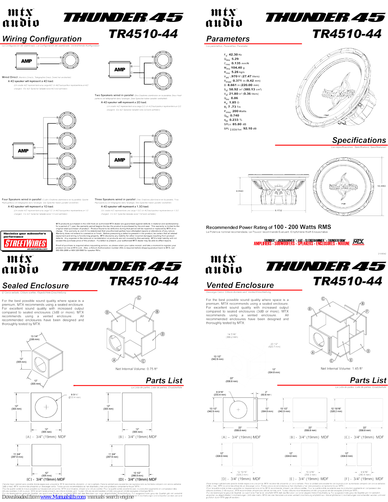 MTX Thunder TR4510-44, Thunder 45 Connection Manual - ManualMachine.com