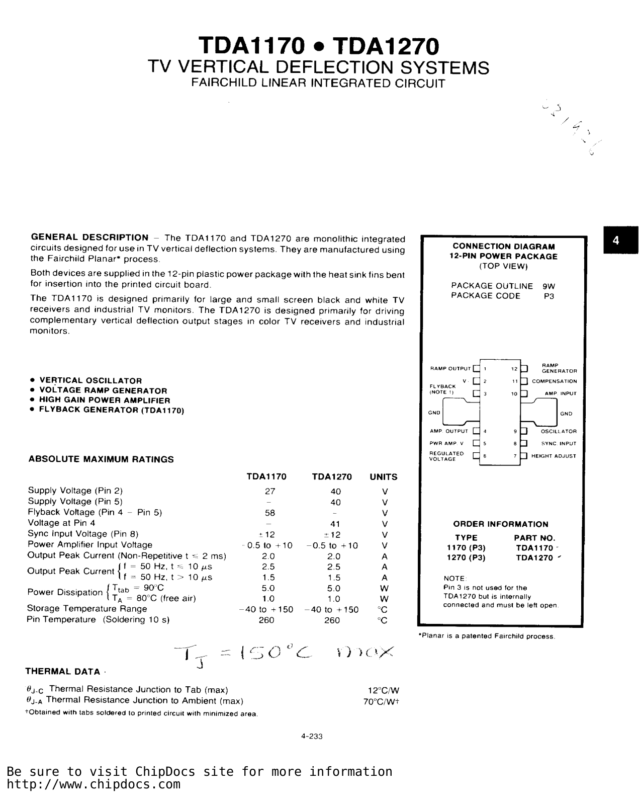 Fairchild Semiconductor TDA1270, TDA1170 Datasheet