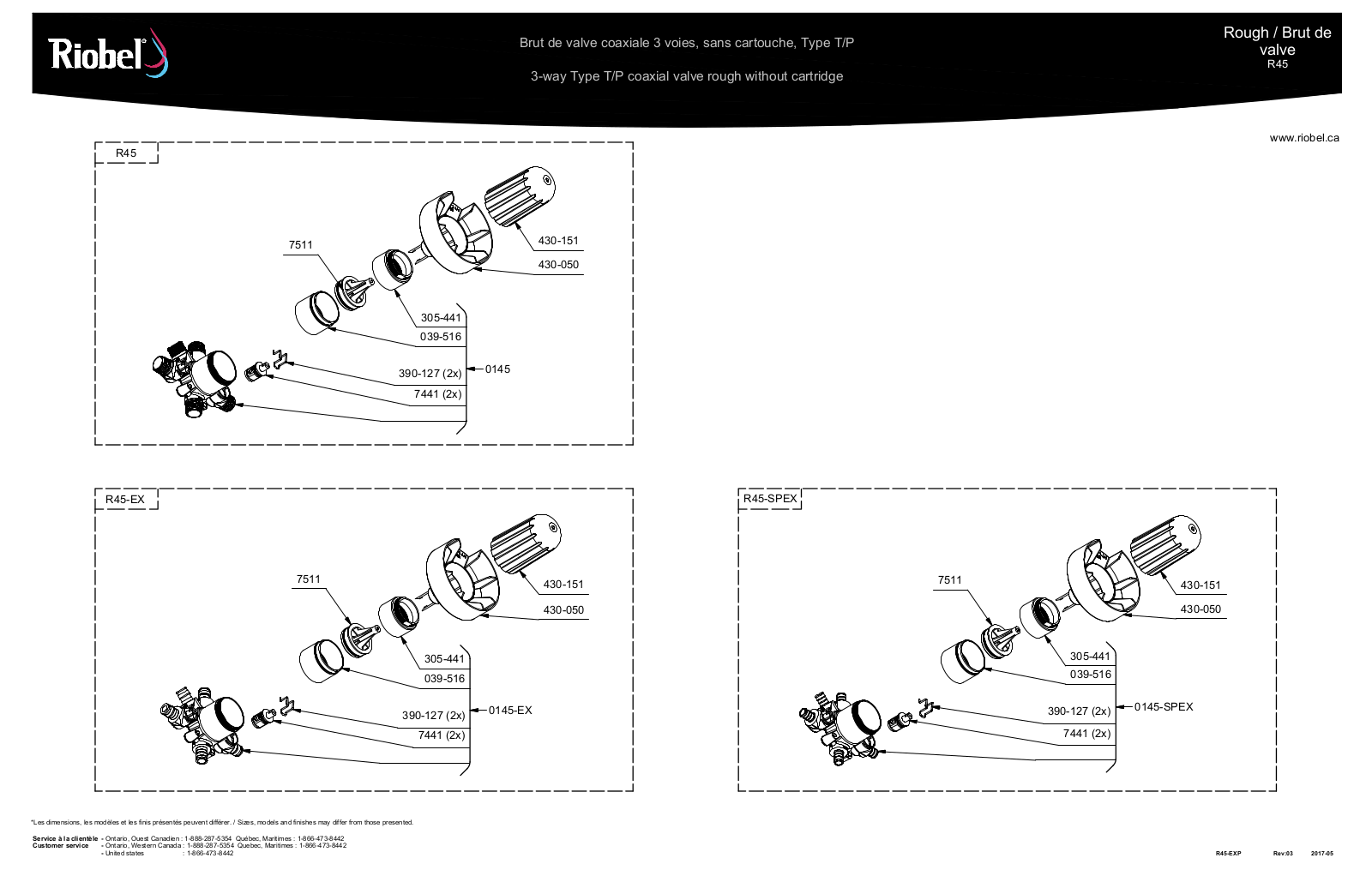 Riobel MMRD45XBKEX, MMRD45JBNBKEX, MMRD45LBGBKSPEX, FR45CSPEX, FR45CEX Part List - ManualMachine.com