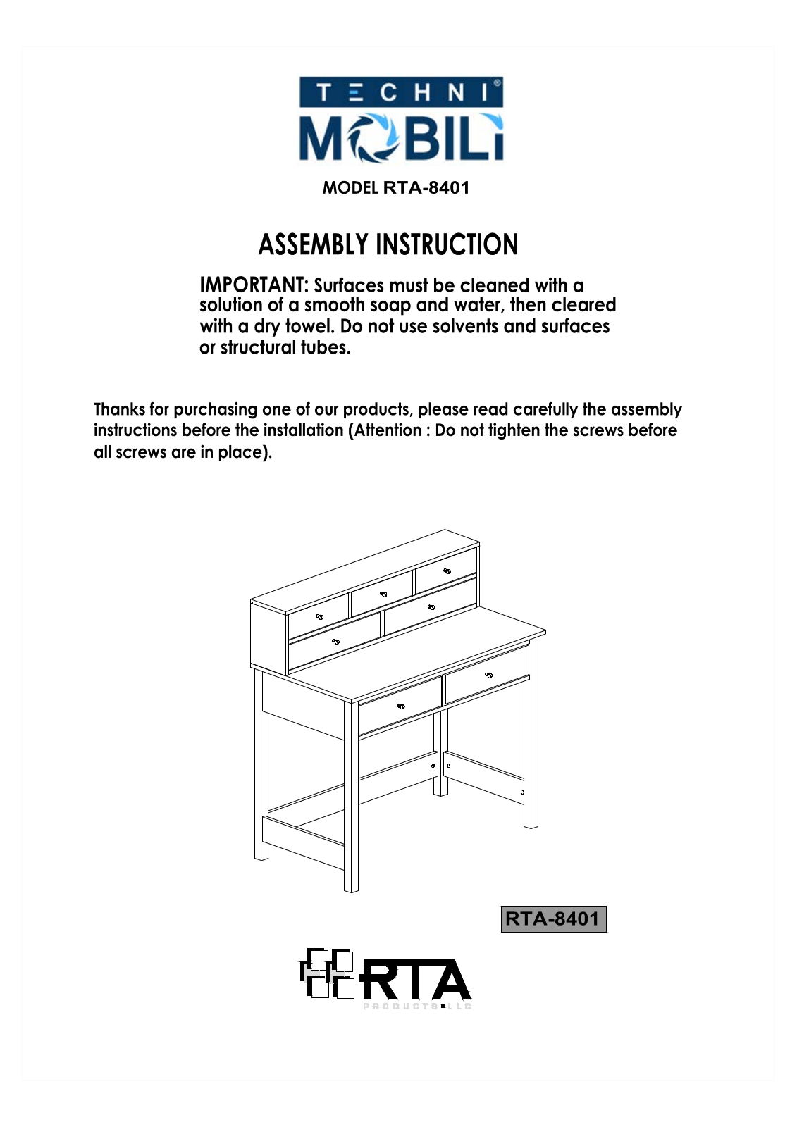 RTA Products RTA-8401 User Manual