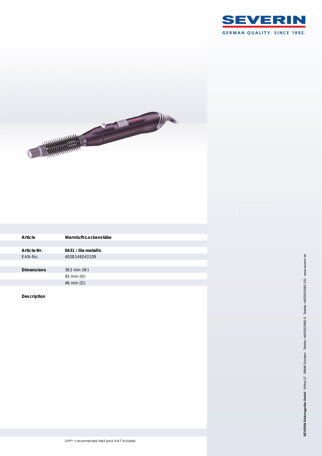 Severin AIR STYLER REVOLVING 0431 User Manual