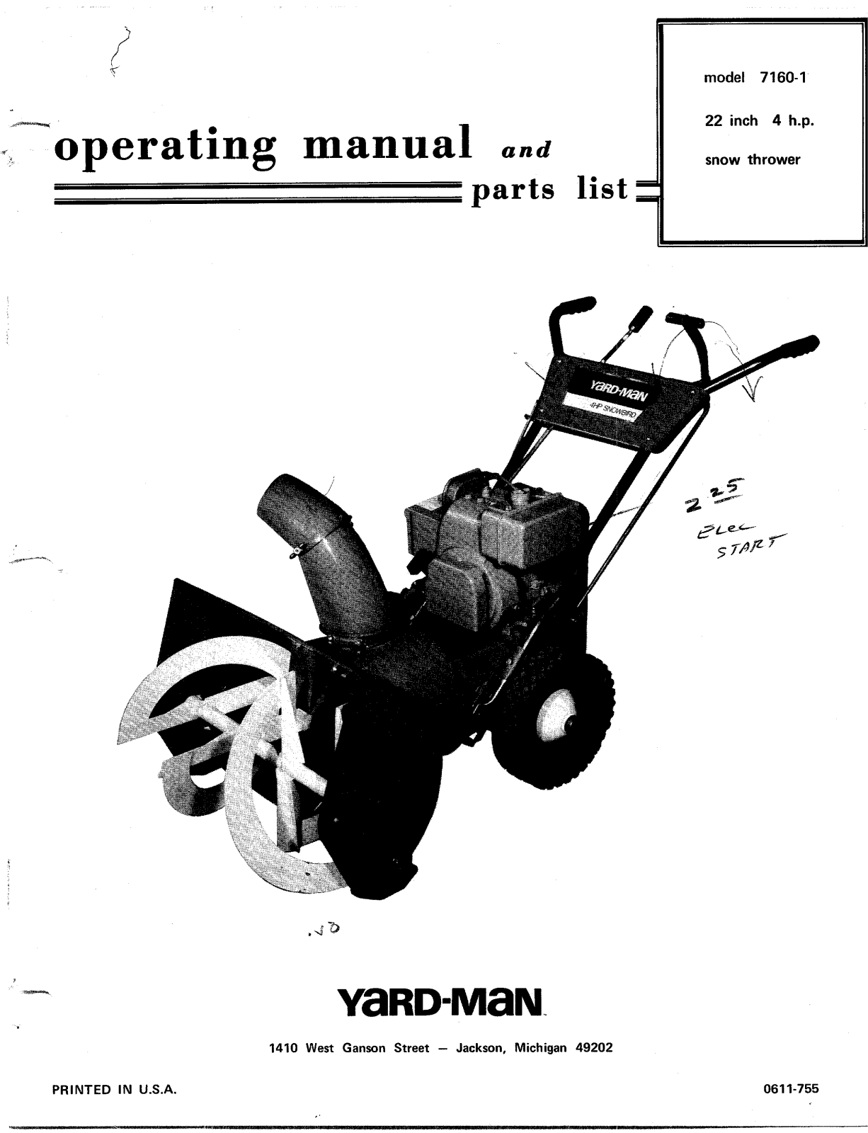 Mtd 7160-1 operators Manual