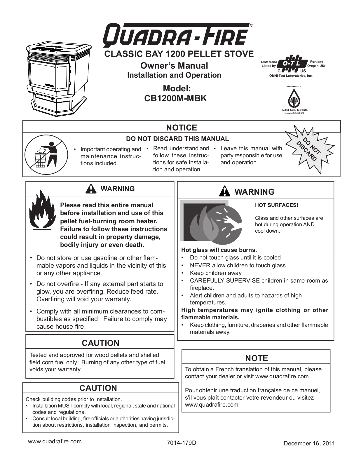 Quadra-Fire CB1200M-MBK User Manual