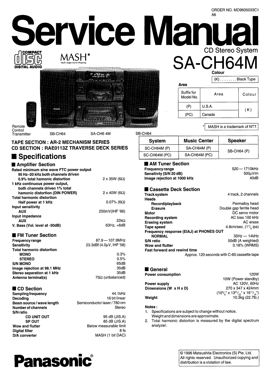 Panasonic SACH-64-M Service manual