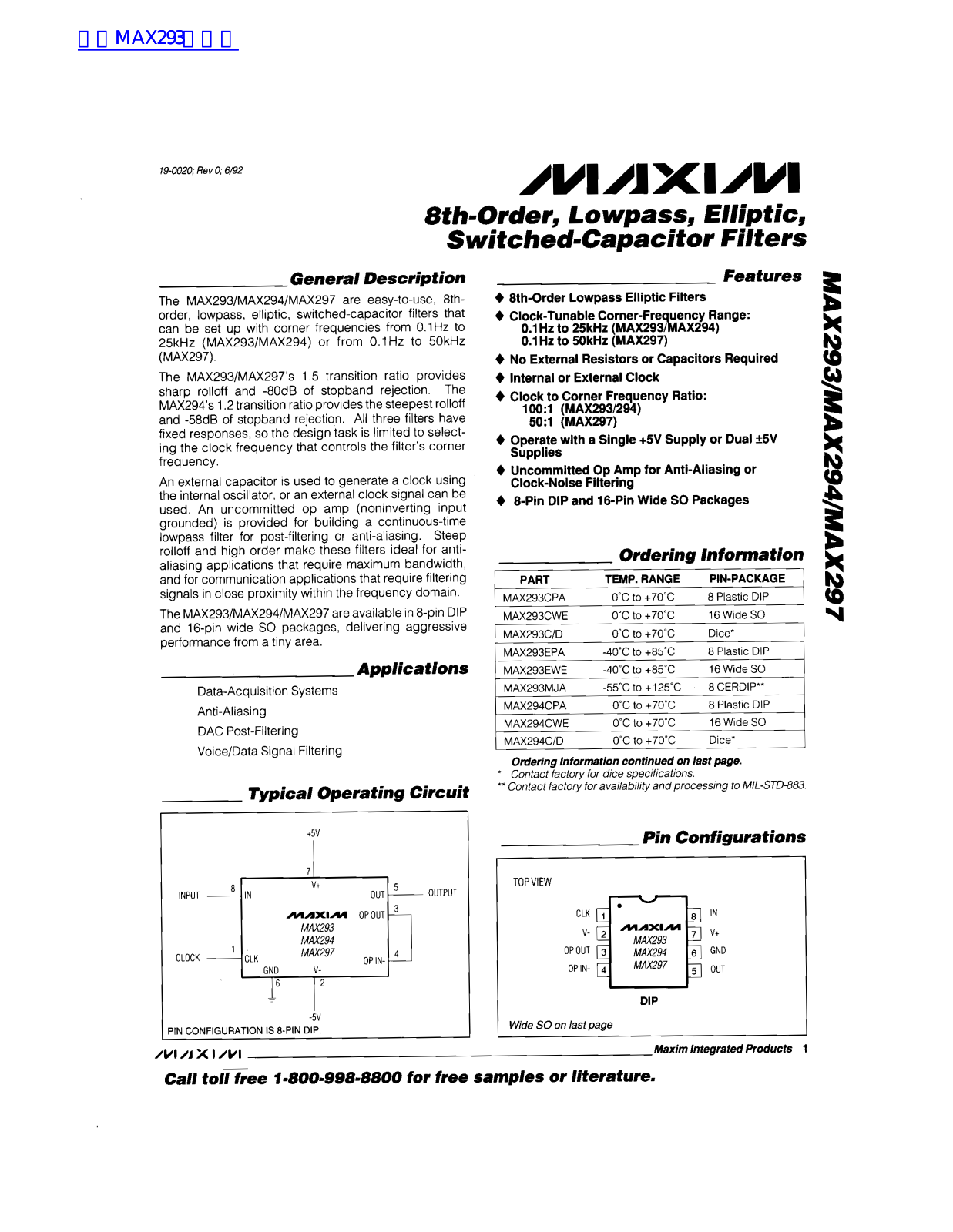 MAXIM MAX293 Technical data