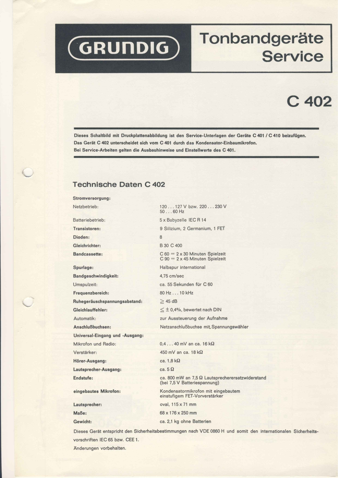 Grundig C-402 Schematic