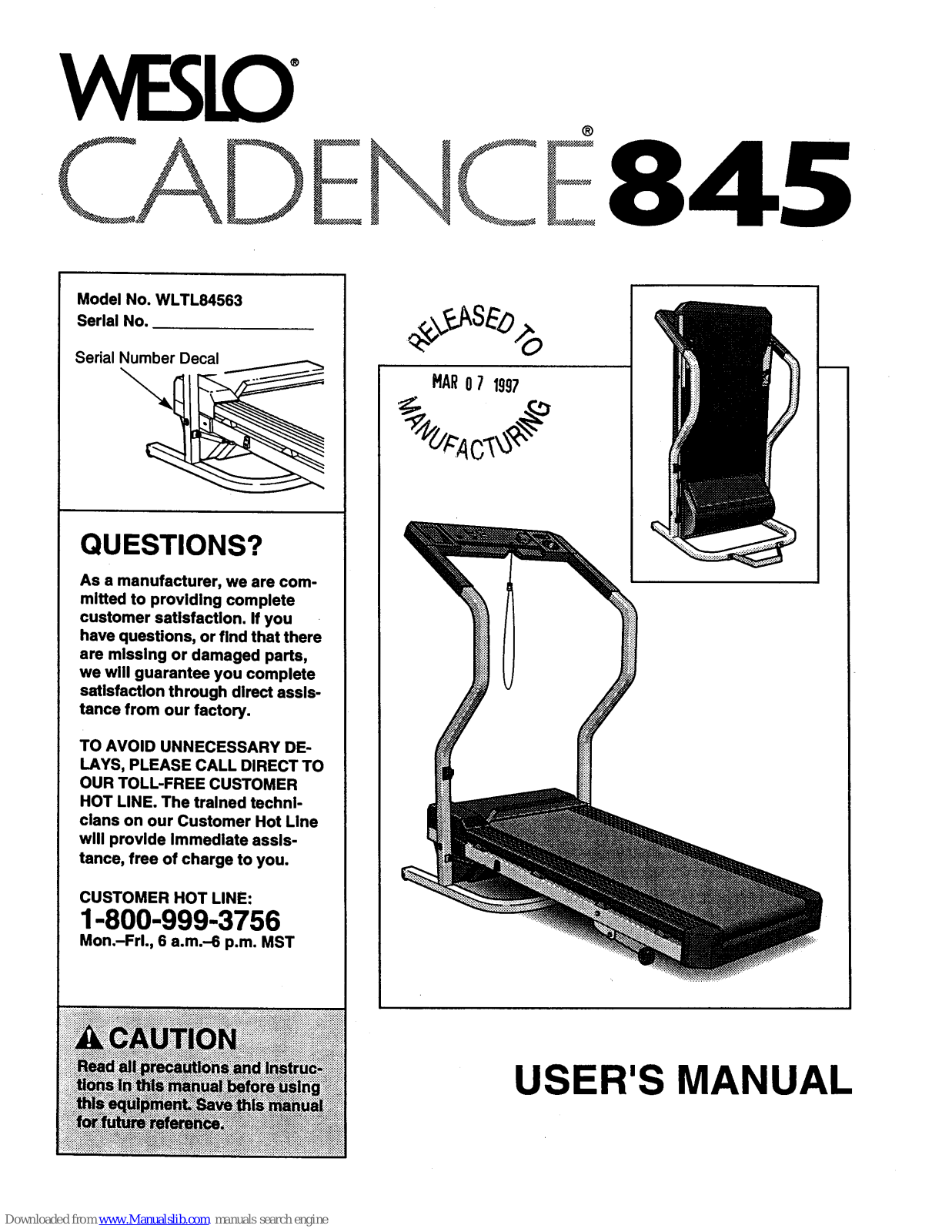 Weslo Cadence 845 User Manual