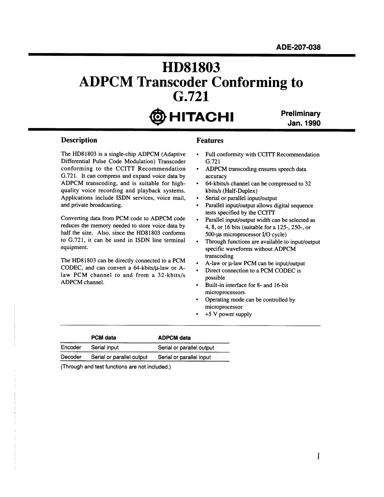 HIT HD81803 Datasheet