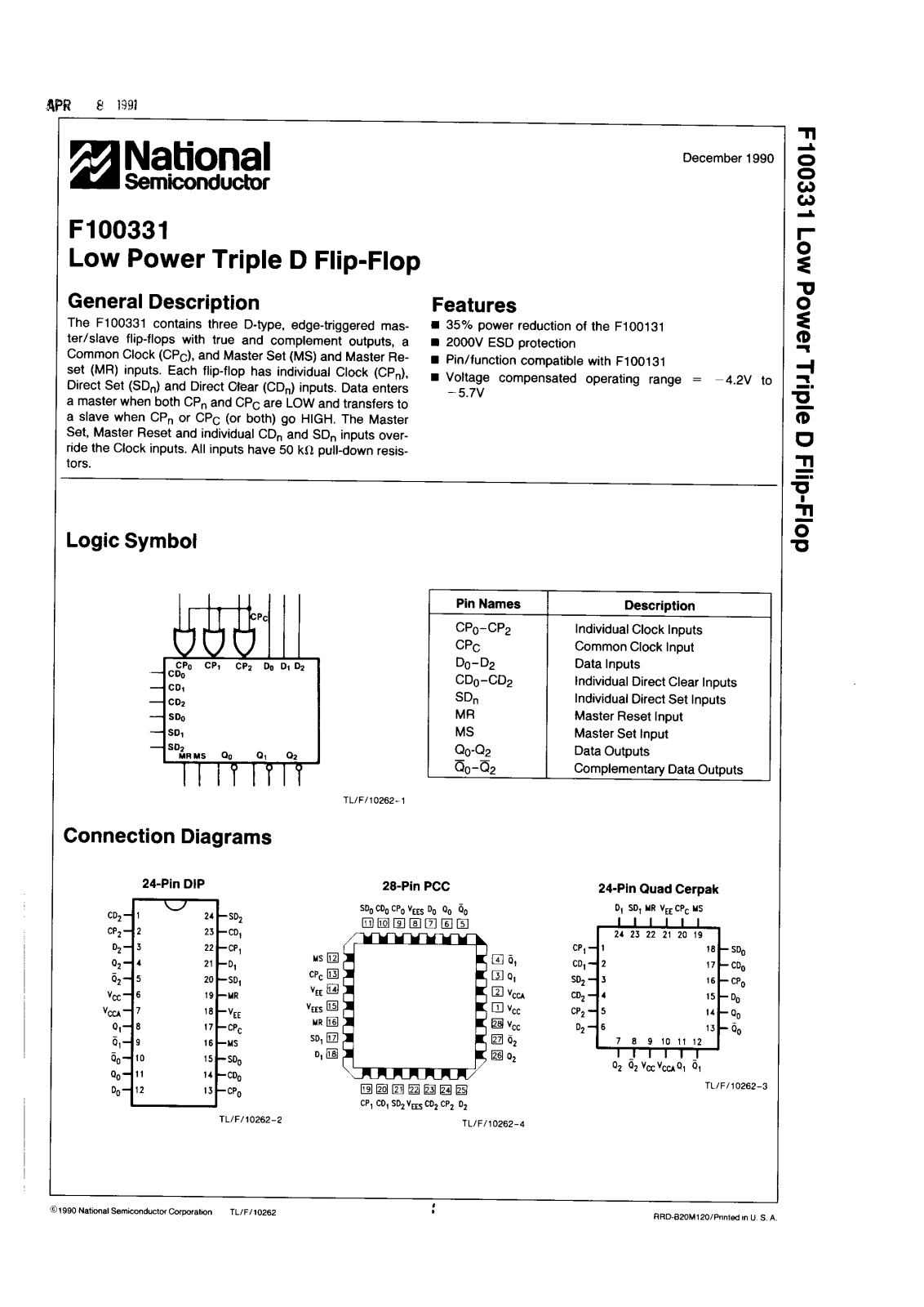 NSC 100331QMQB, 100331FMQB, 100331DMQB, 100331DCQR Datasheet