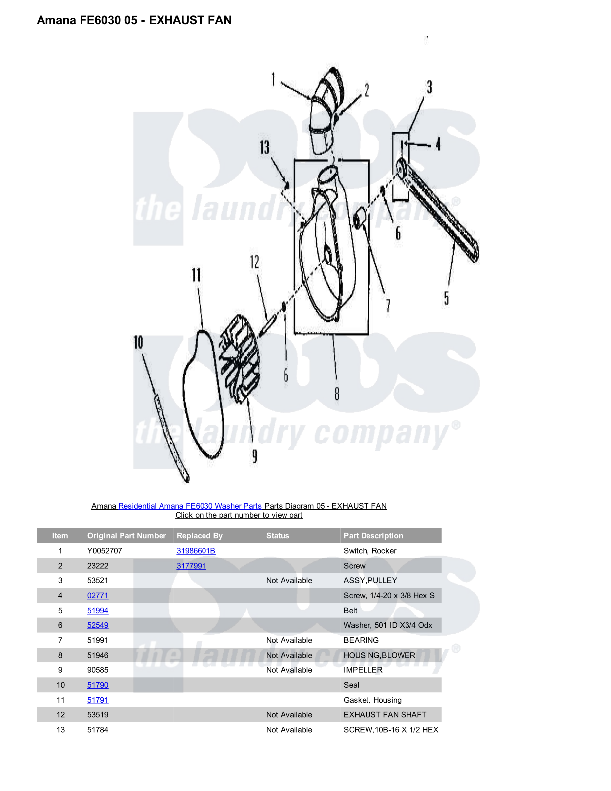 Amana FE6030 Parts Diagram