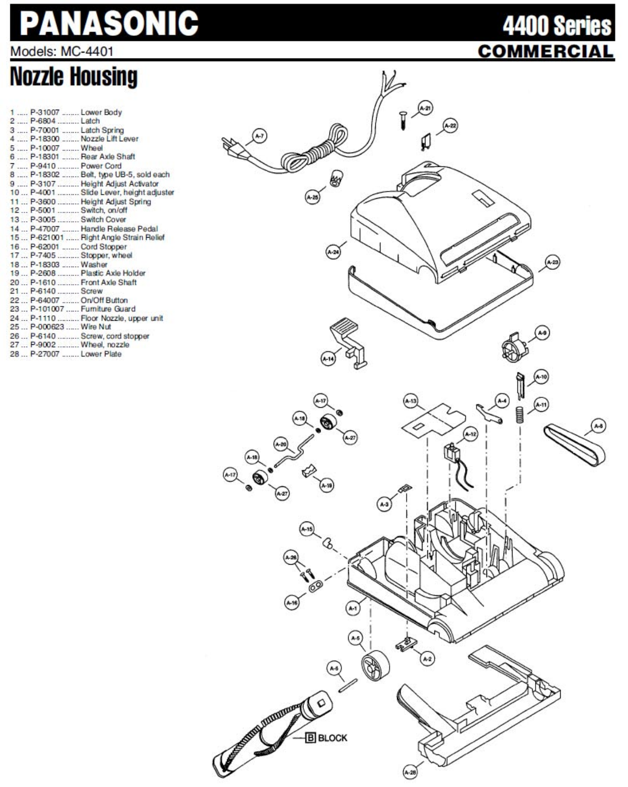 Panasonic 4401 Parts List
