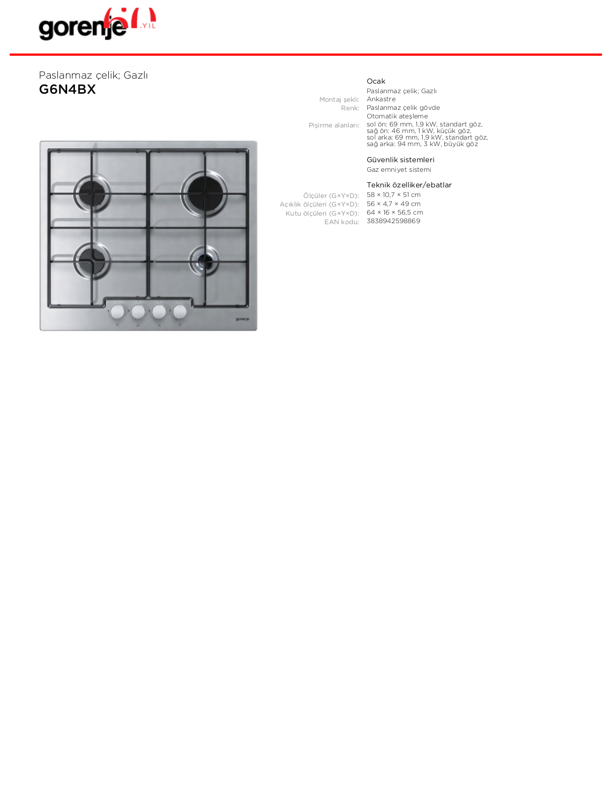 Gorenje G6N4BX BROCHURE