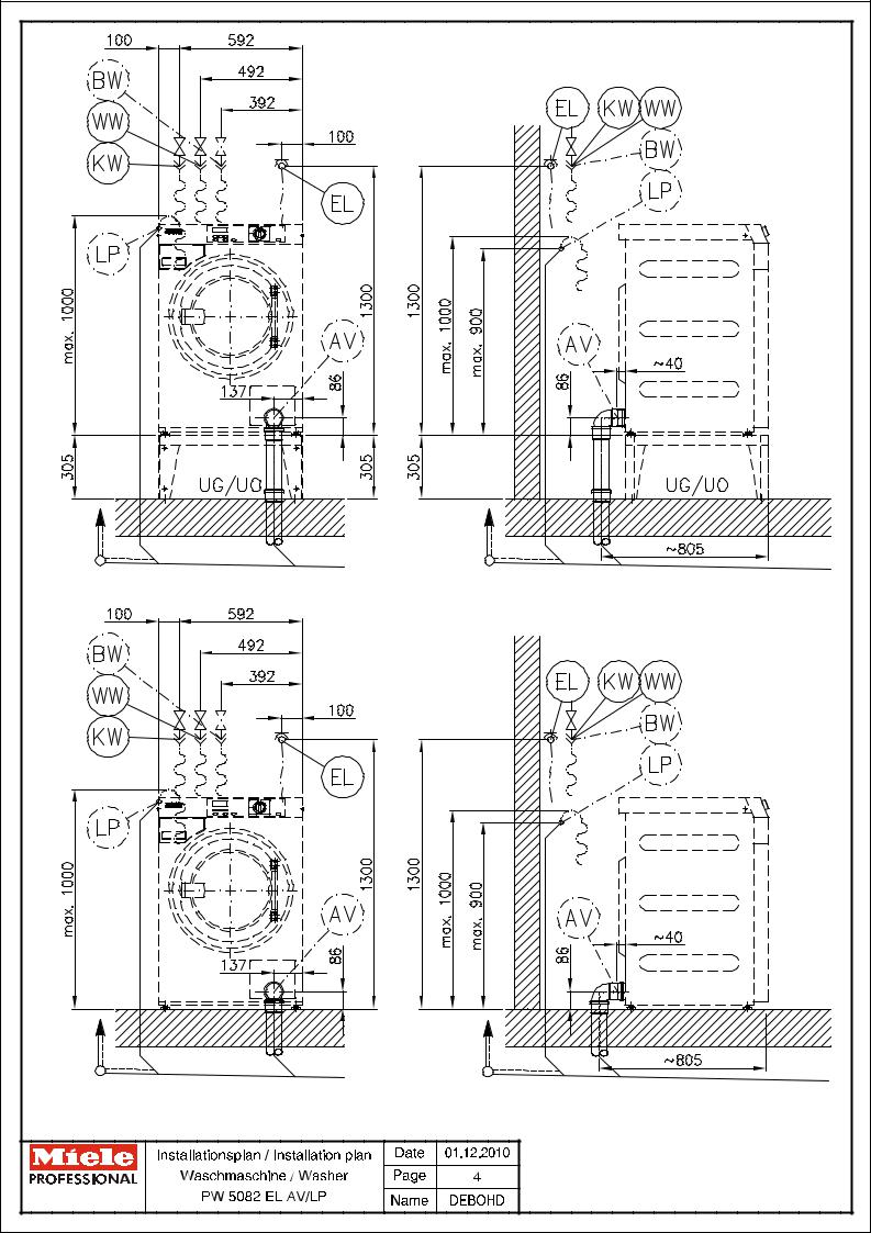 Miele PW 5082 EL AV, PW 5082 EL LP Installation diagram