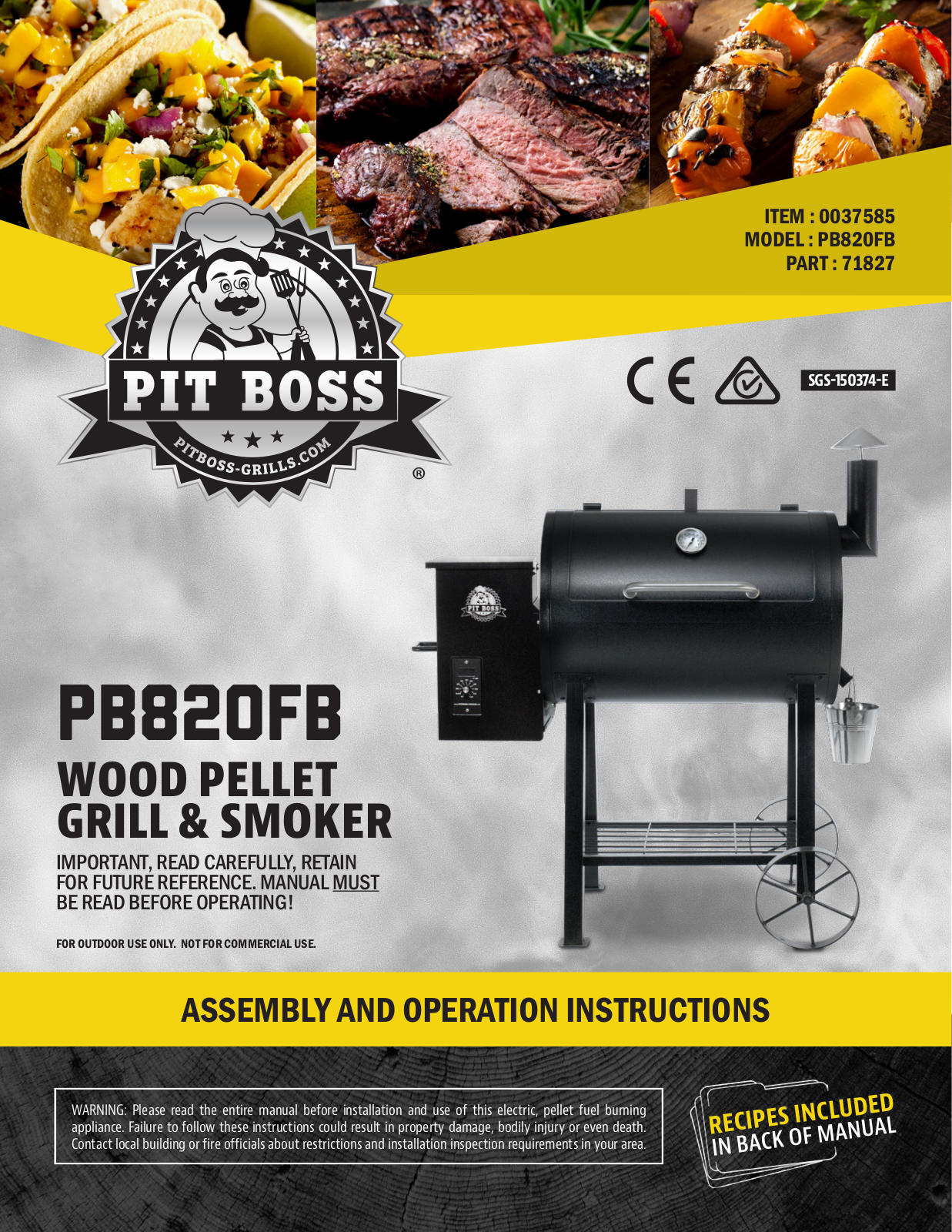 Pit boss PB820FB User Manual