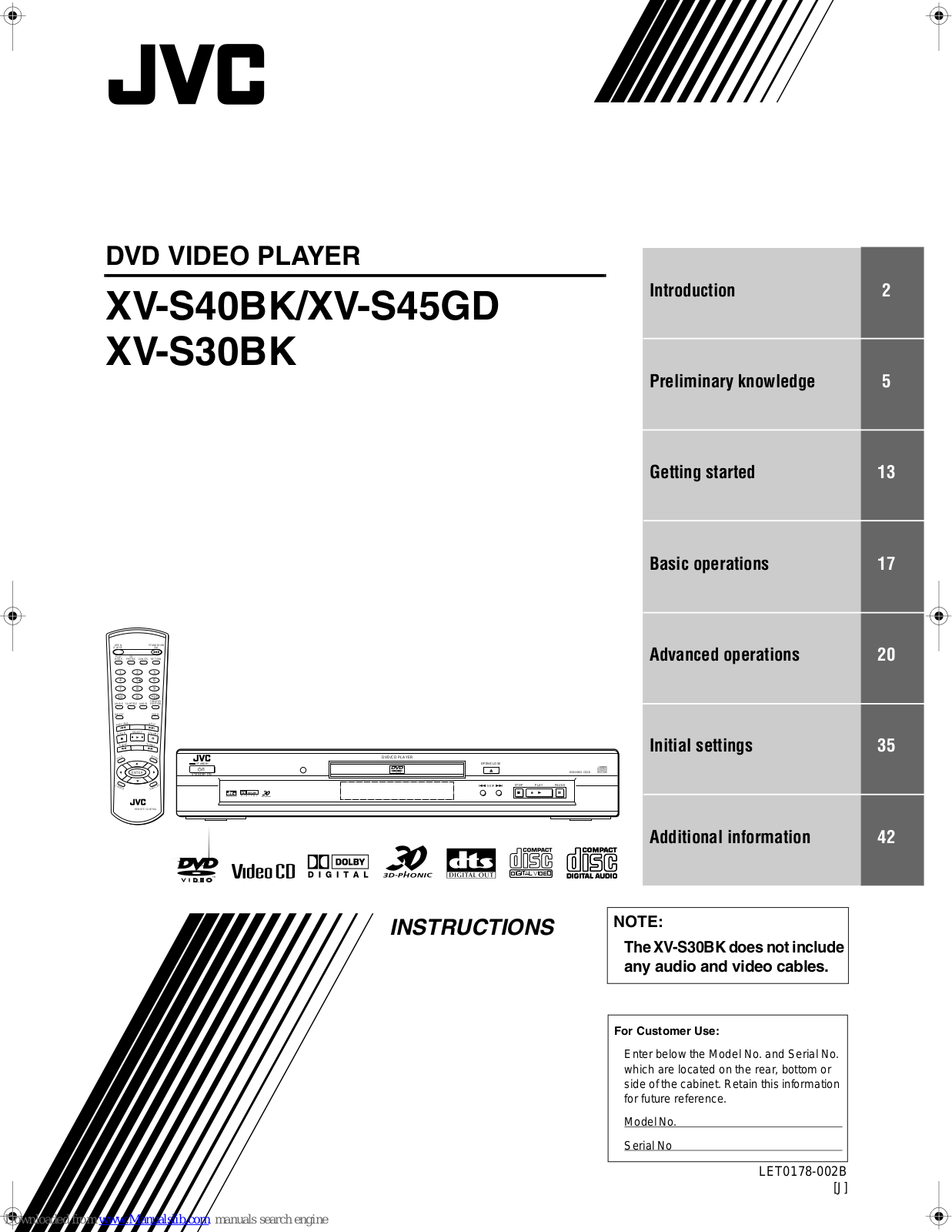 JVC XV-S40BK, XV-S40BKB, XV-S40BKE, XV-S40BKEN, XV-S45GD Instructions Manual