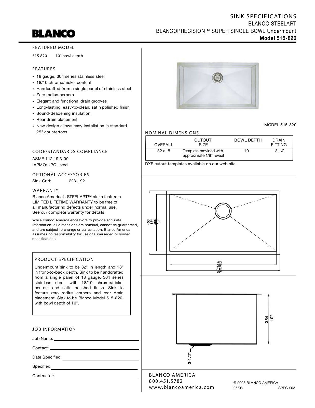 Blanco 515-820 User Manual