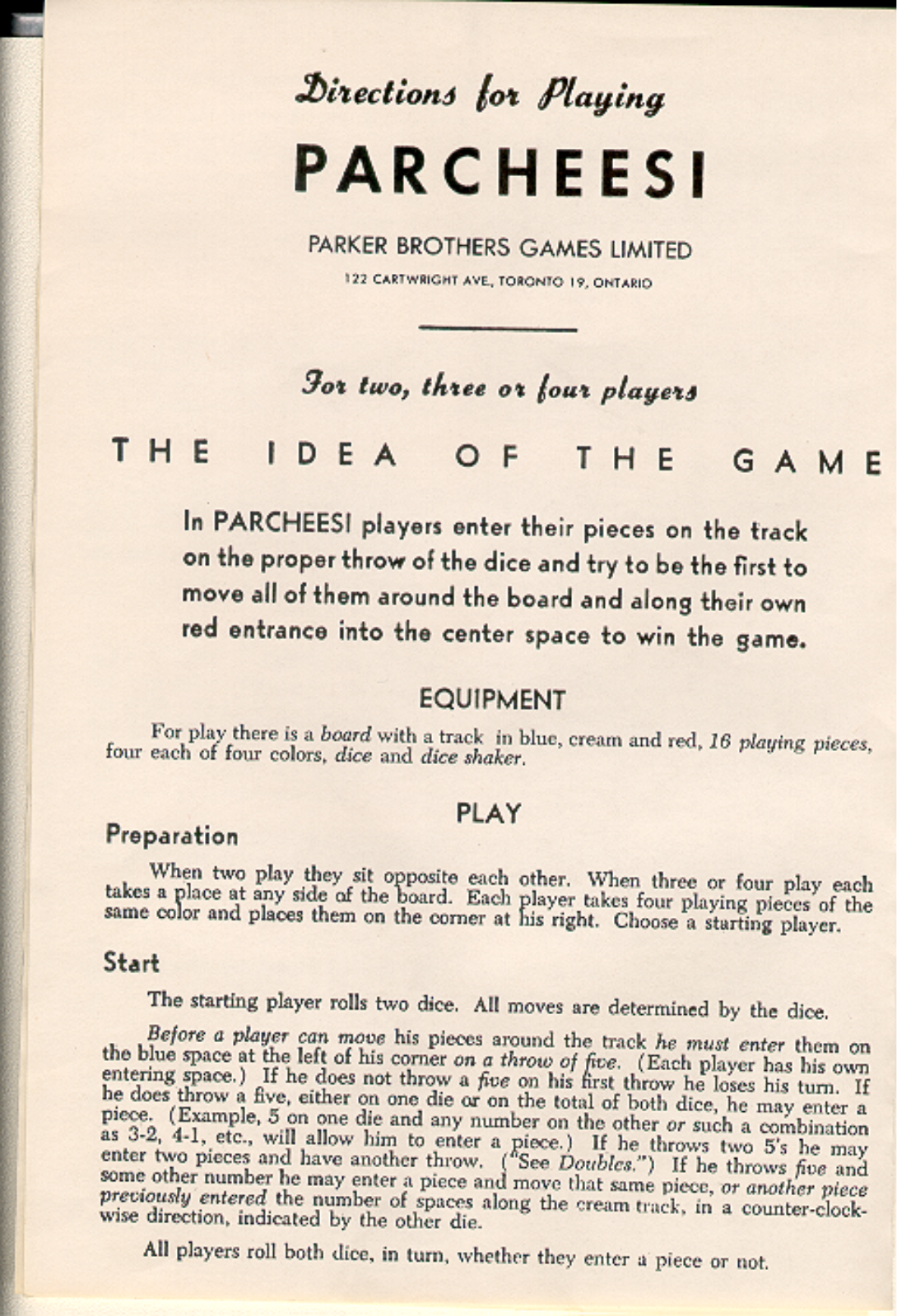 Hasbro PARCHEESI User Manual