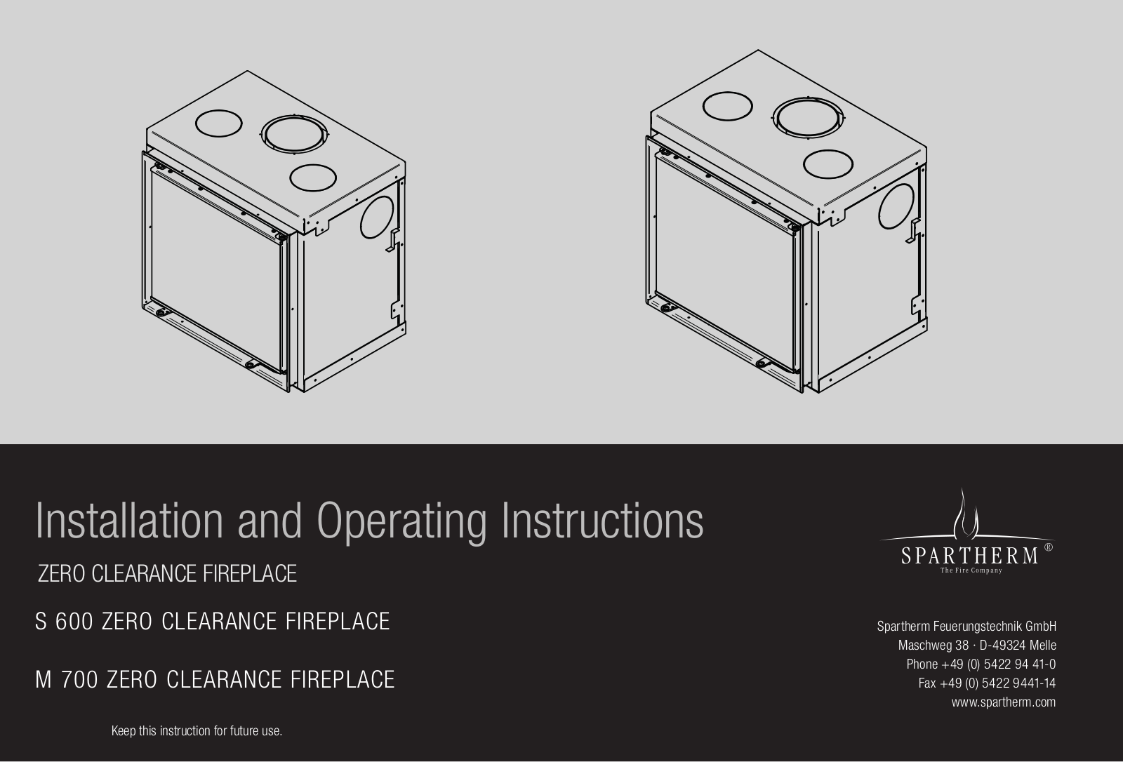 Spartherm ZERO, 600 ZERO M, 700 ZERO User Manual