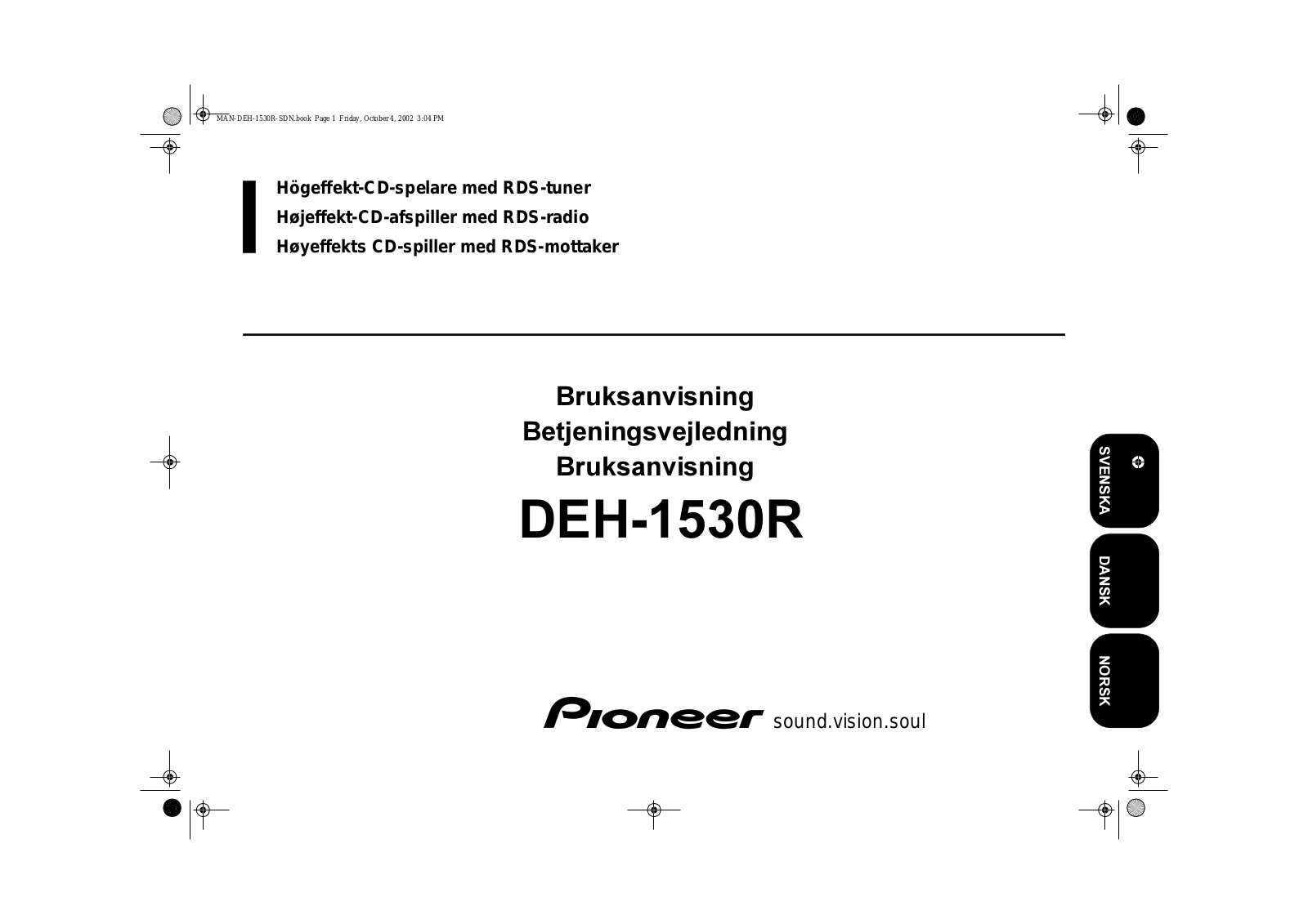 Pioneer DEH-1530R User manual