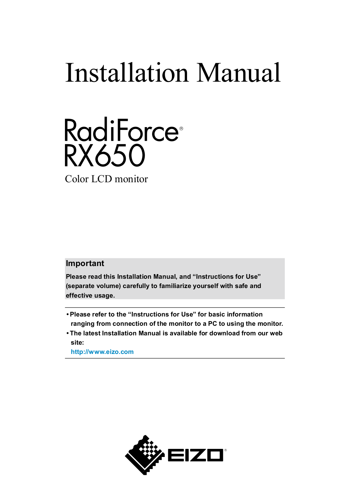 Eizo RadiForce RX 650 Installation Manual