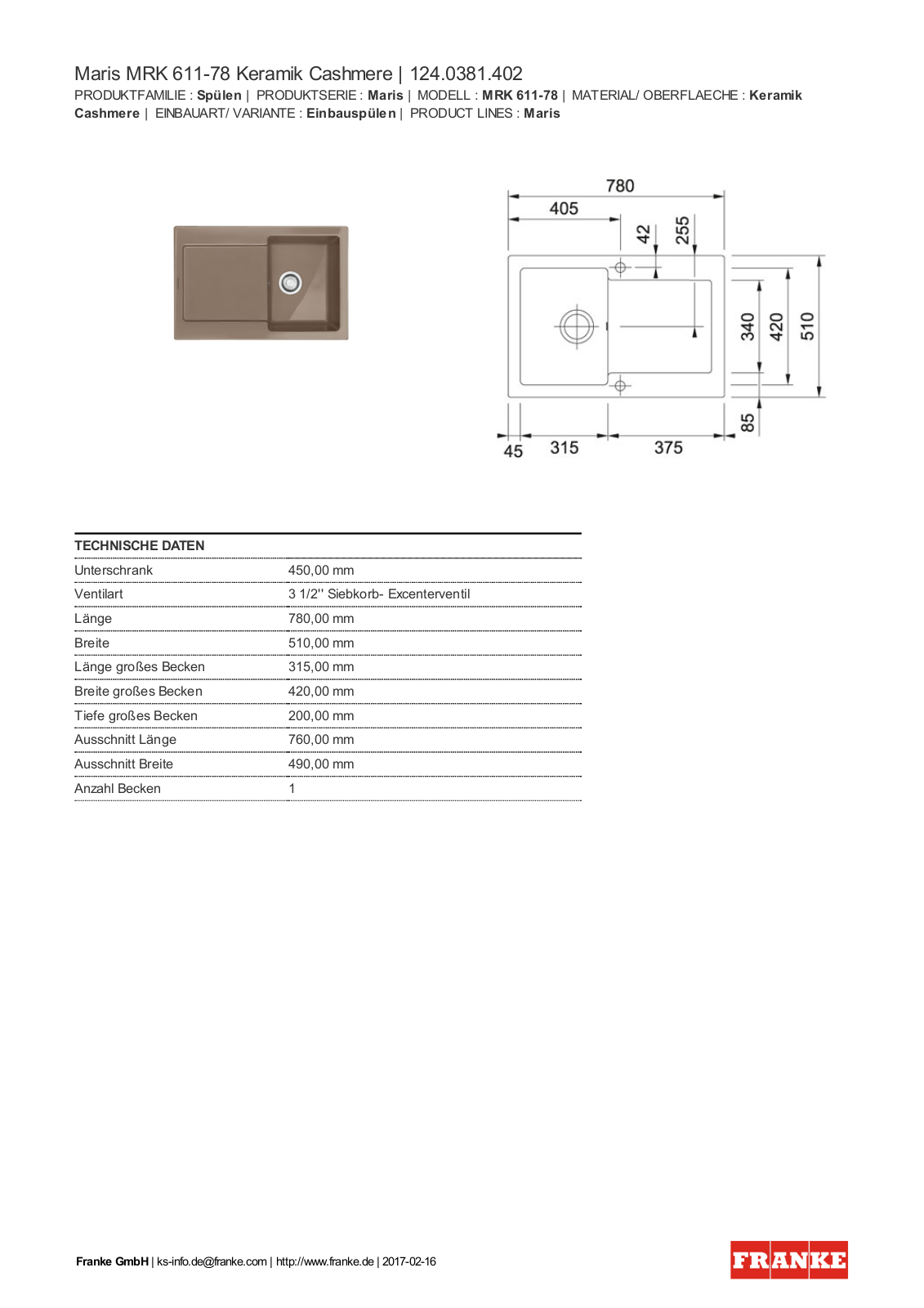 Franke 124.0381.402 Service Manual