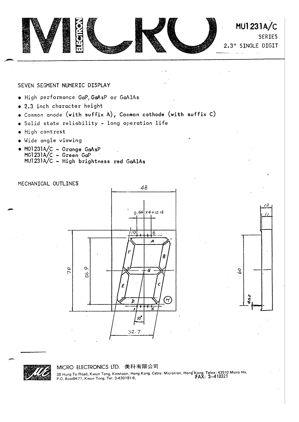 MICRO MU1231C, MO1231A, MG1231C, MU1231A, MO1231C Datasheet