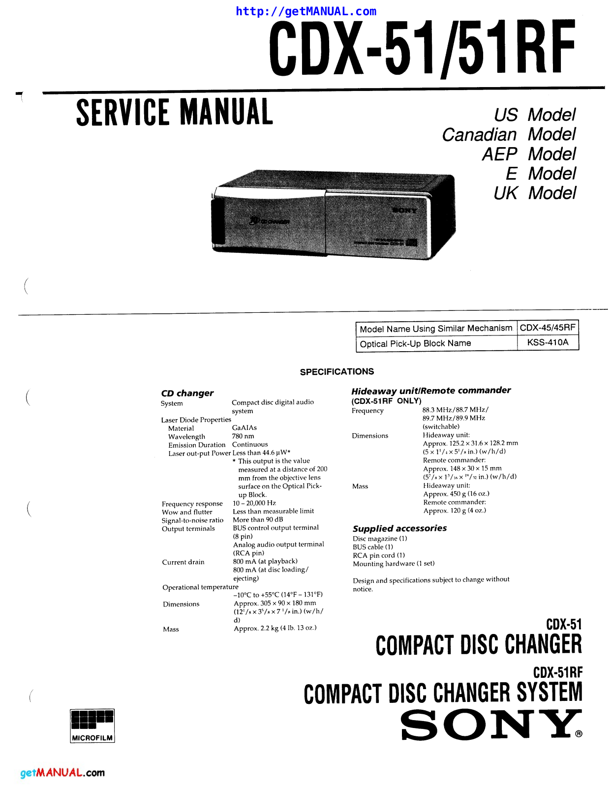 Sony CDX-51, CDX-51RF Service Manual