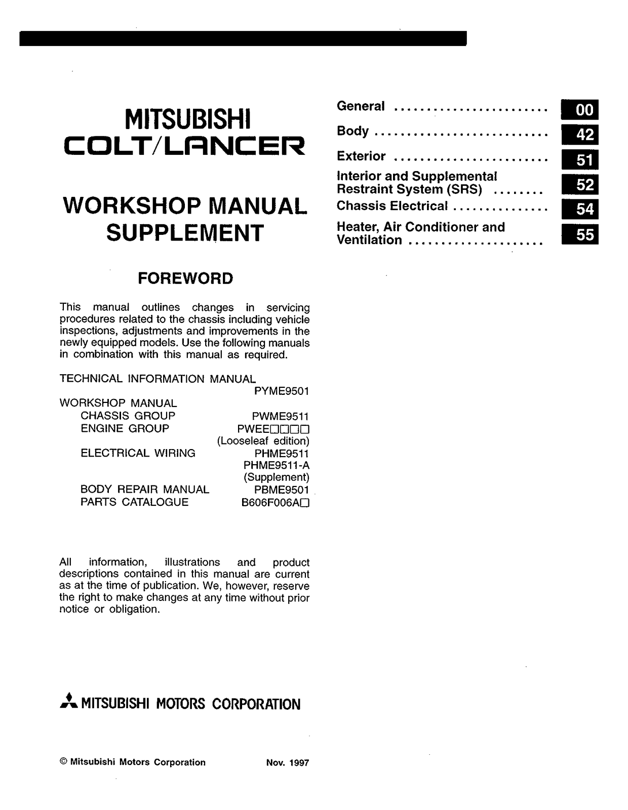 Mitsubishi Colt 1998 User Manual