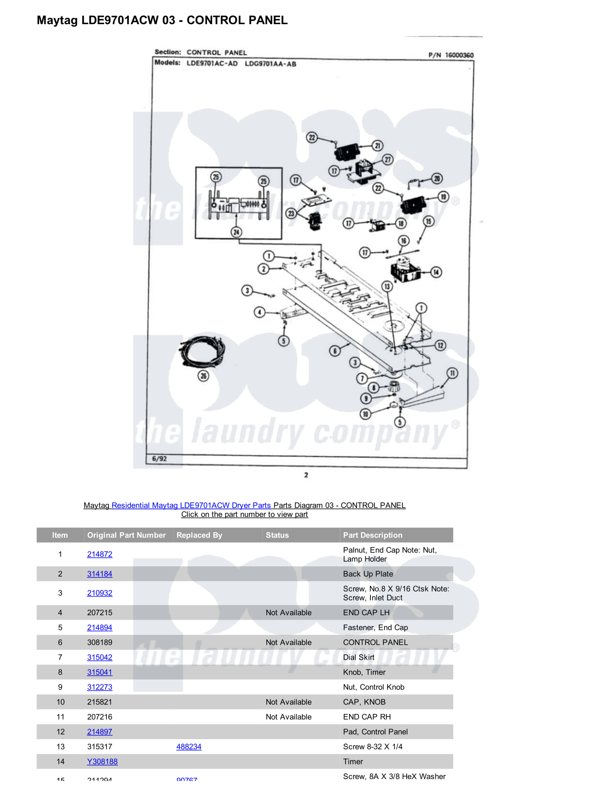 Maytag LDE9701ACW Parts Diagram