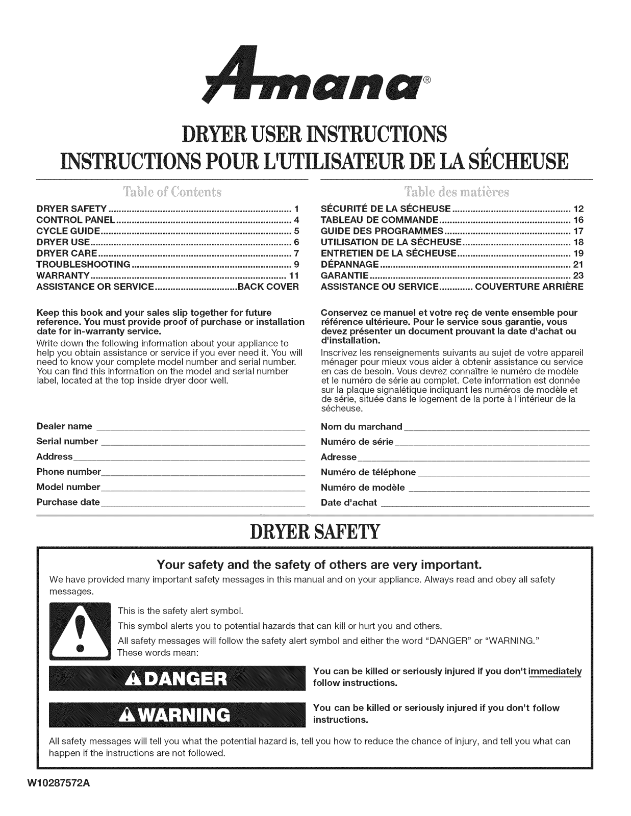 Amana NGD4600YQ0, NGD5100TQ2, NGD4800VQ2, NGD4500VQ2, NED4500VQ2 Owner’s Manual