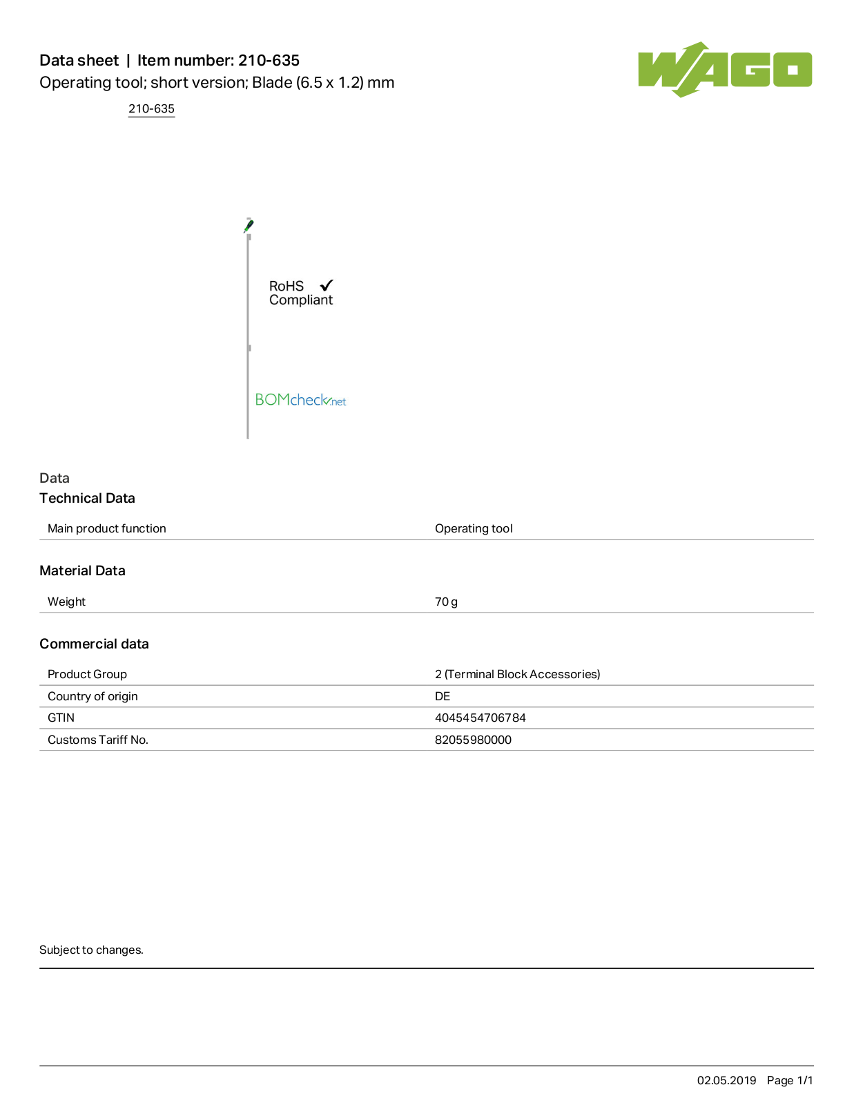 Wago 210-635 Data Sheet